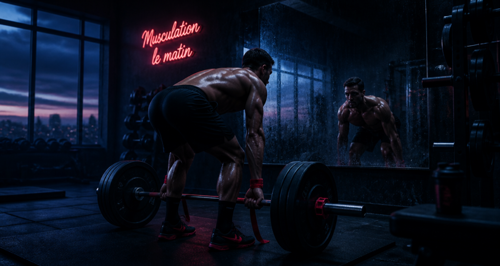 musculation le matin homme athlétique barre
