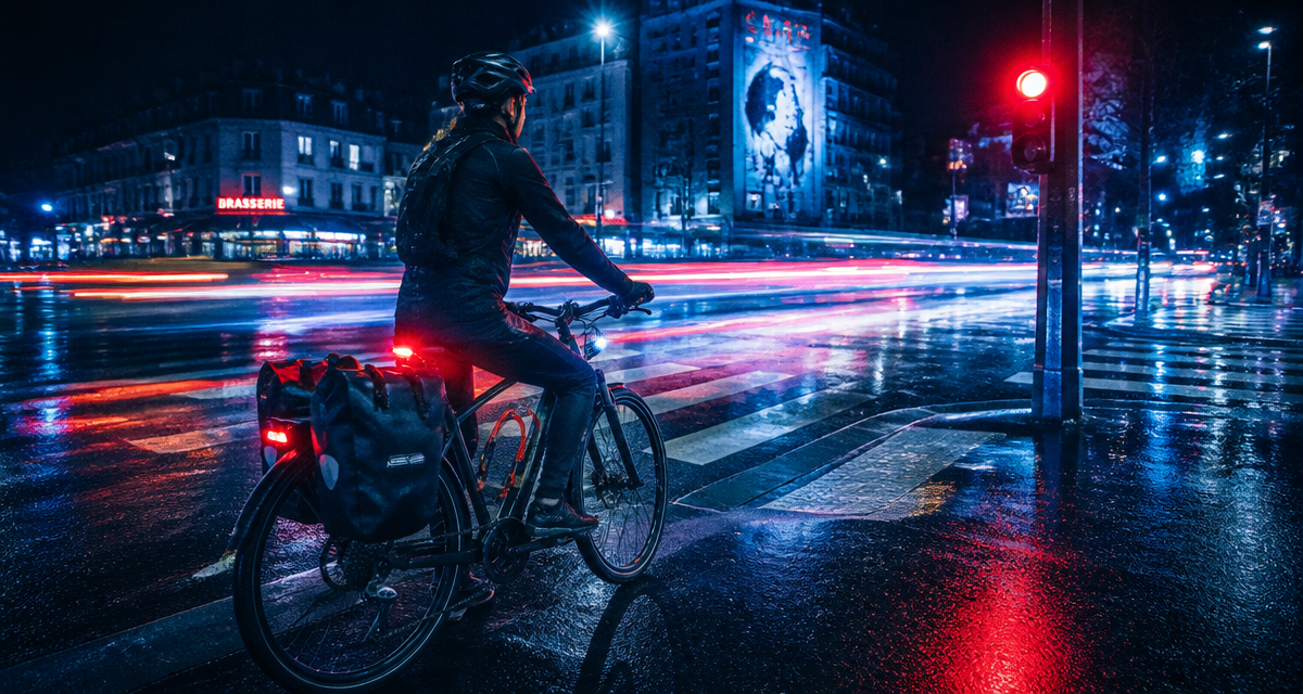 Cycliste avec velo accessoire sécurité en ville