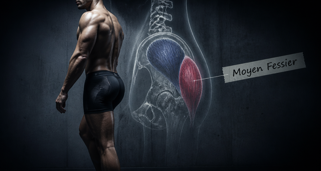 anatomie du moyen fessier chez un athlète, schéma et muscles