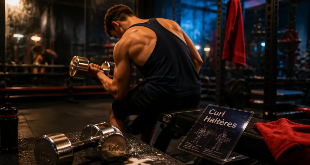 Exercice bicep avec haltere : curl alterné aux haltères en salle