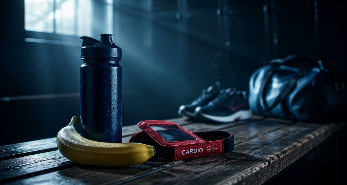 Manger une banane avant le sport sur banc de vestiaire
