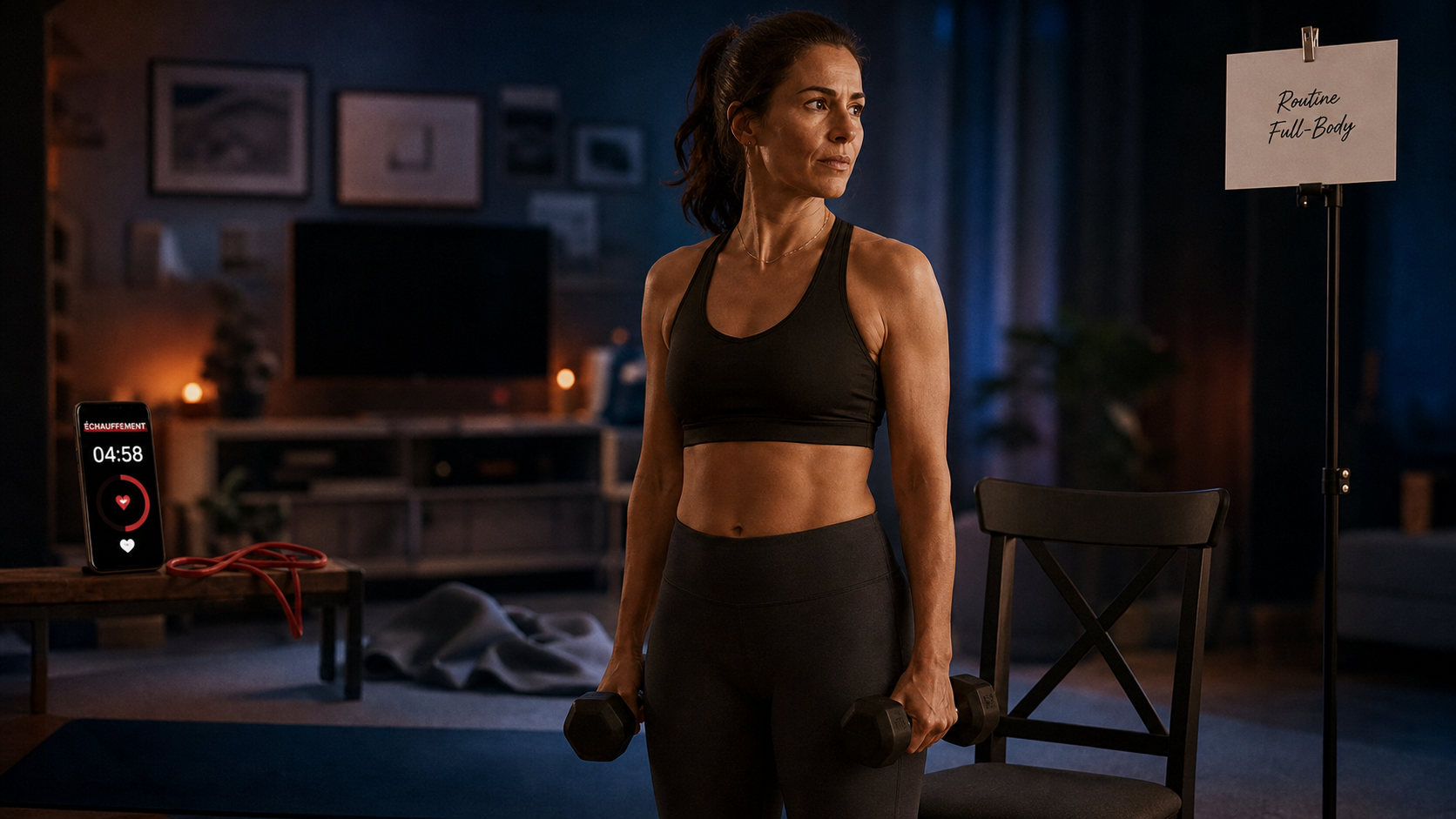 Seance de renforcement musculaire 30 60 min, haltères et chaise