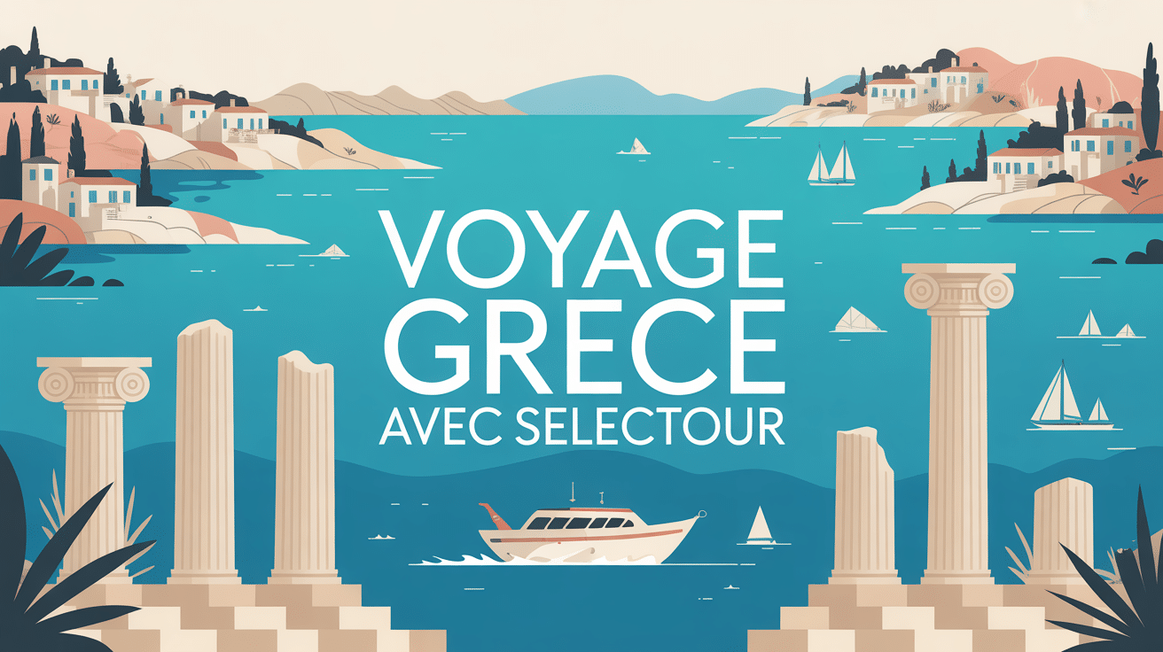 paysage mediterraneen grece selectour maisons blanches bleues mer turquoise colonnes antiques