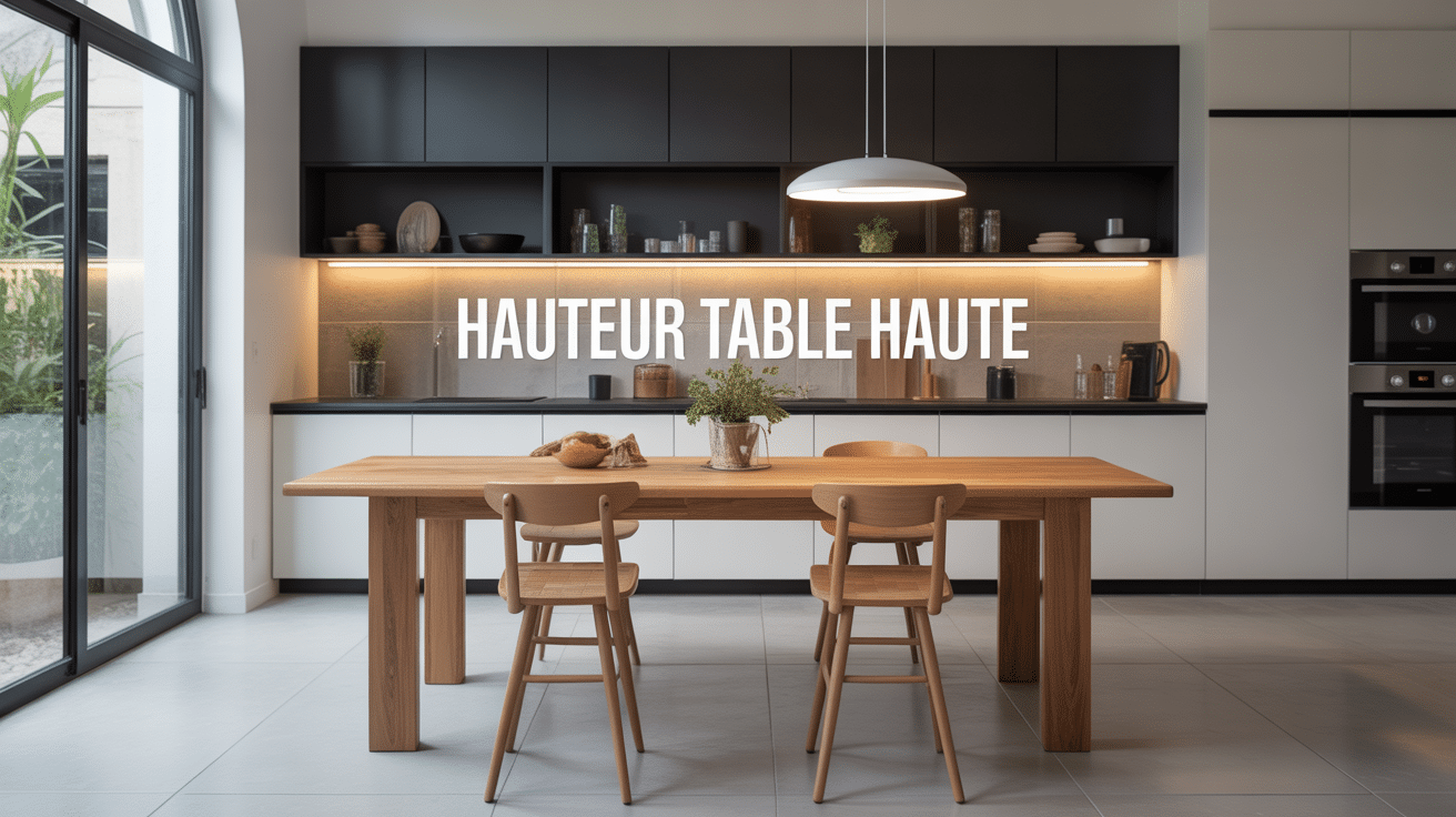 Table haute moderne en bois avec tabourets