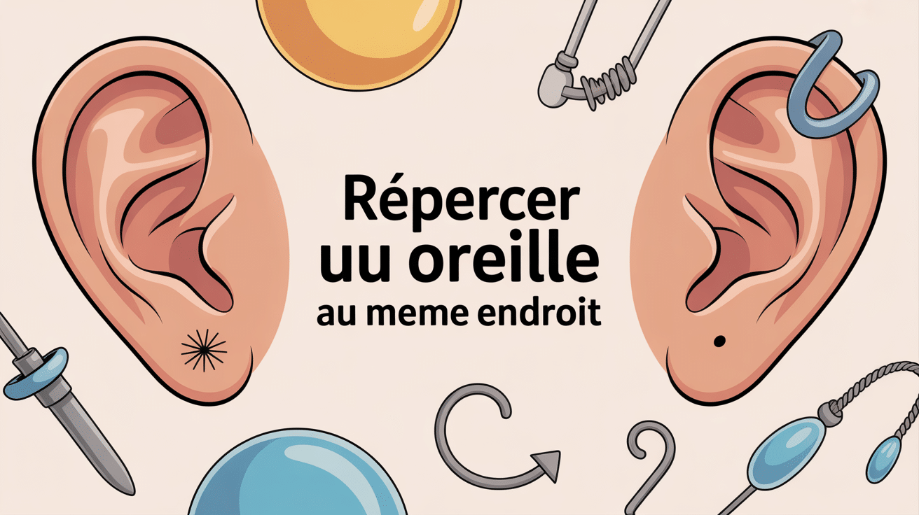 Illustration, peut-on repercer une oreille au même endroit, oreille avec trou fermé et outils stériles