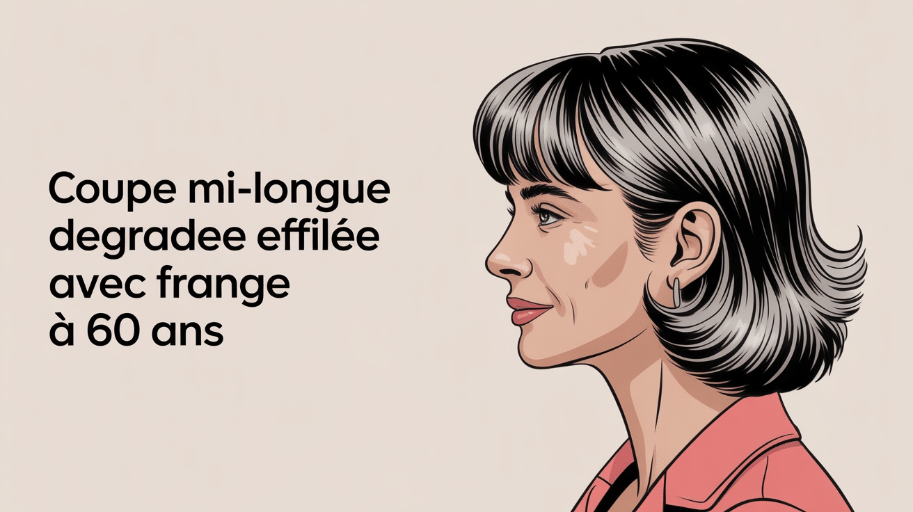 Portrait femme 60 ans coupe cheveux mi long dégradé effilé avec frange