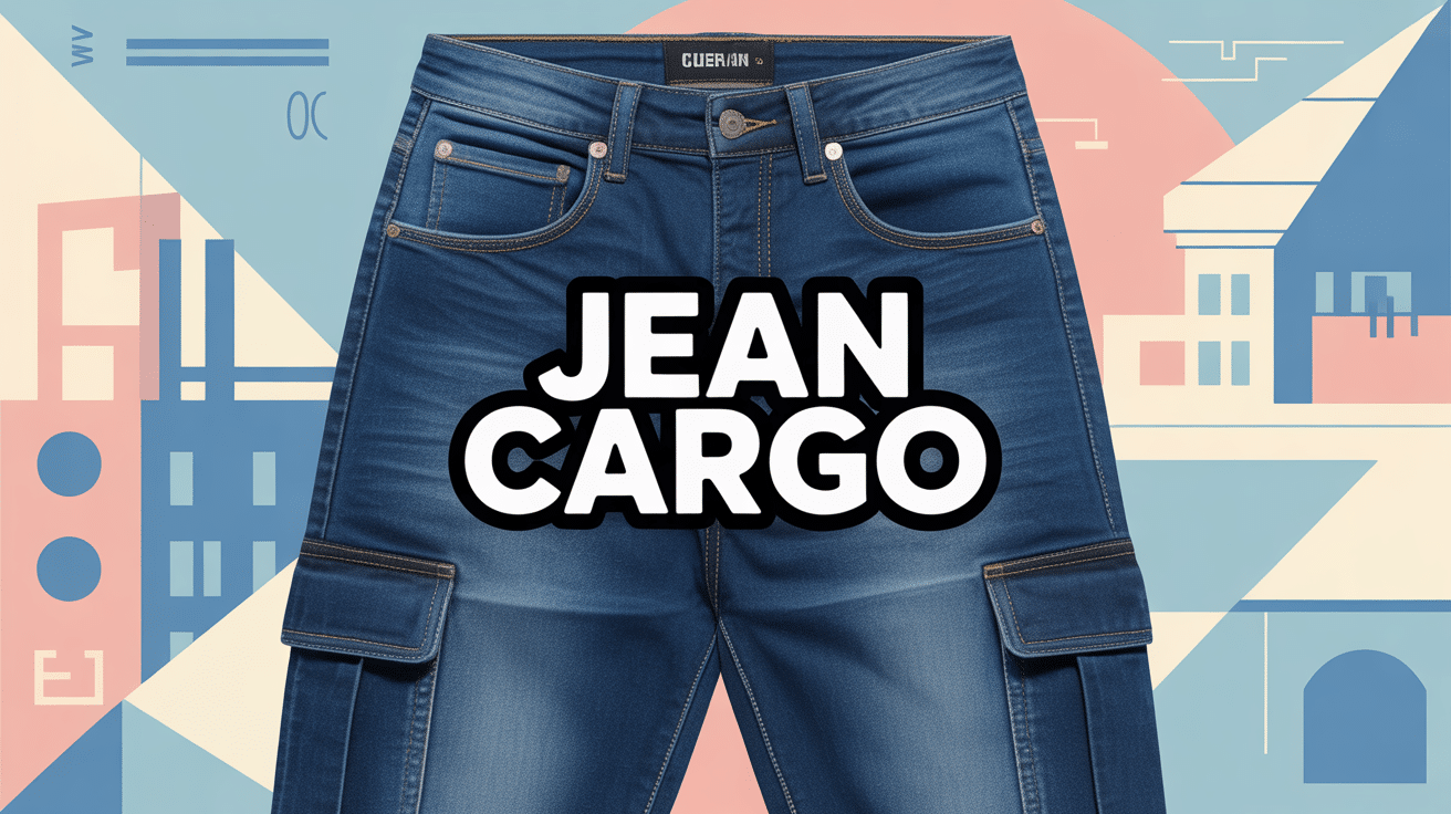 Jean cargo moderne bleu sur fond urbain streetwear