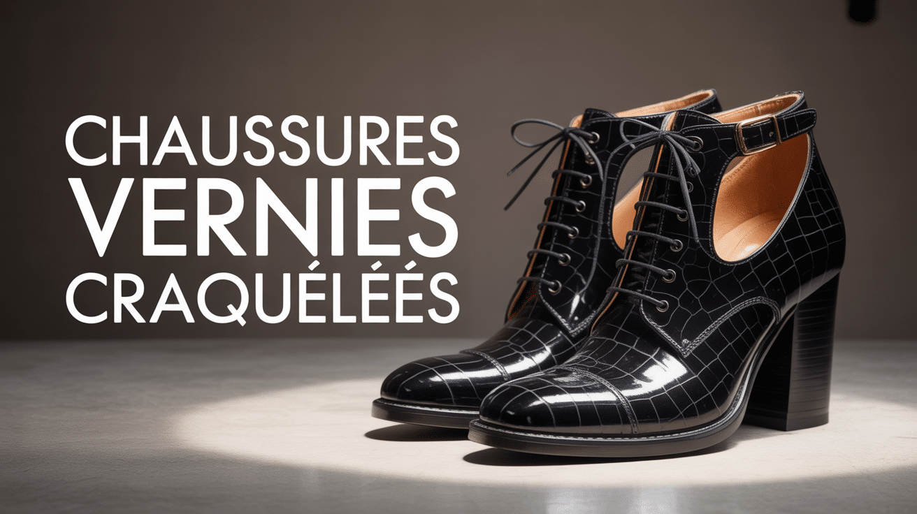 Chaussures vernies craquelées noir vue sur cuir abîmé