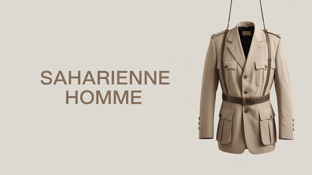 Saharienne homme suspendue beige épaulettes poches