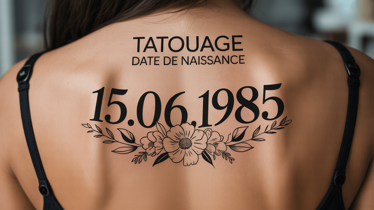 Tatouage date de naissance artistique avant-bras fleurs