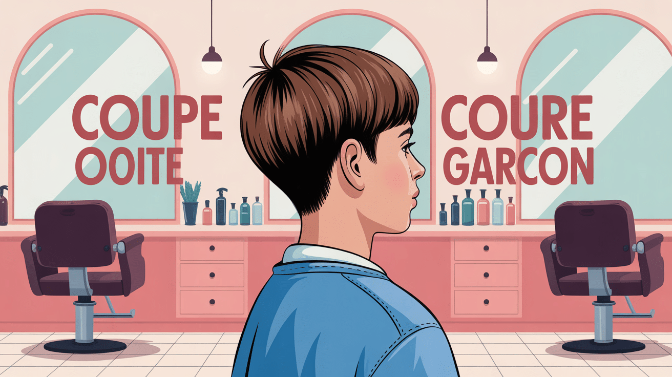 Illustration coupe court garcon vue de dos au salon