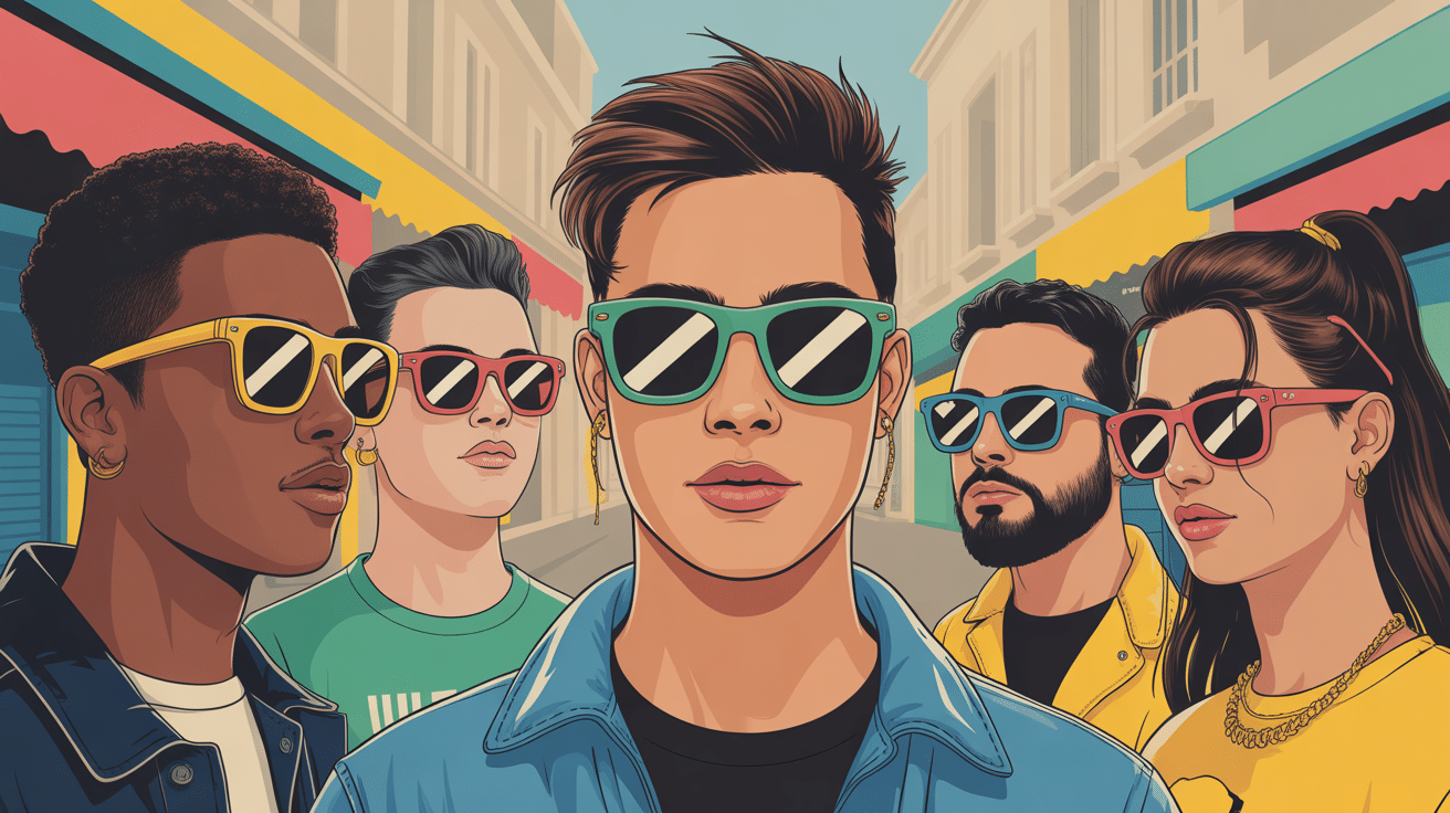 Photo de groupe portant des lunettes Jul de style urbain