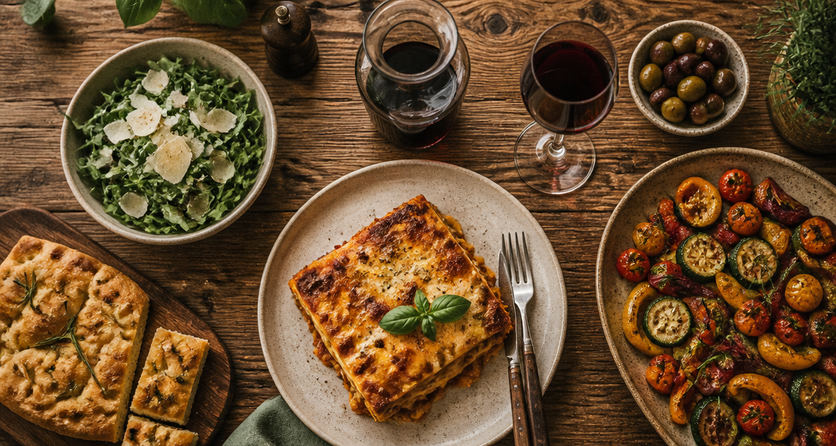 accompagnement pour lasagne avec salade et légumes