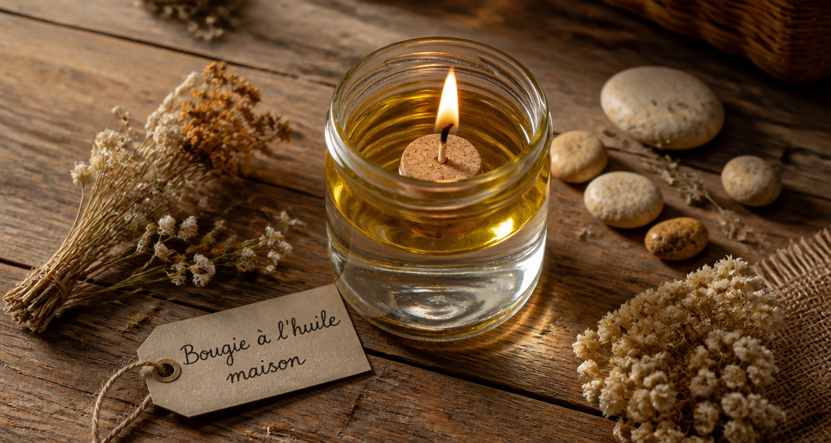 comment faire une bougie sans cire bocal huile allumée