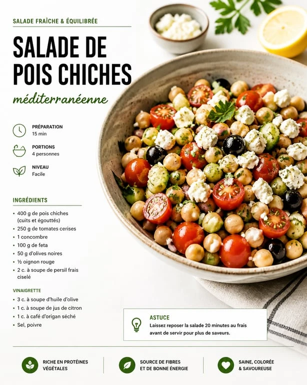 Salade de pois chiches méditerranéenne fraîche et colorée