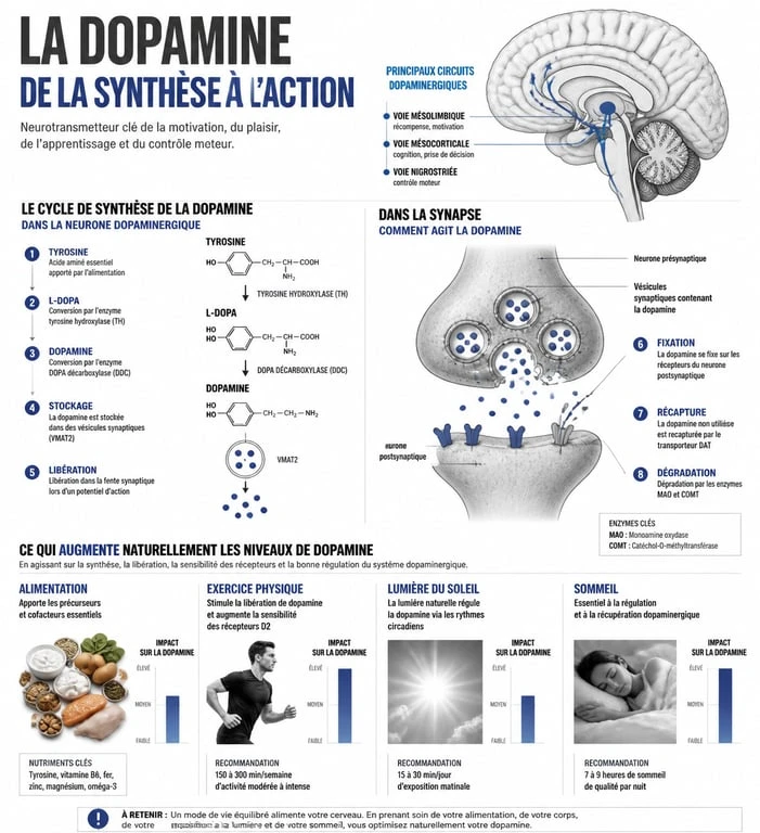 Infographie sur les 10 façons d'augmenter la dopamine dans votre cerveau naturellement