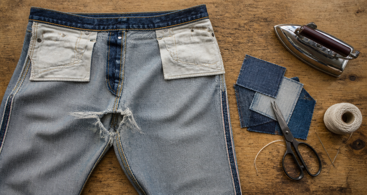 Réparer un trou dans un jean sans machine à coudre, outils et patchs