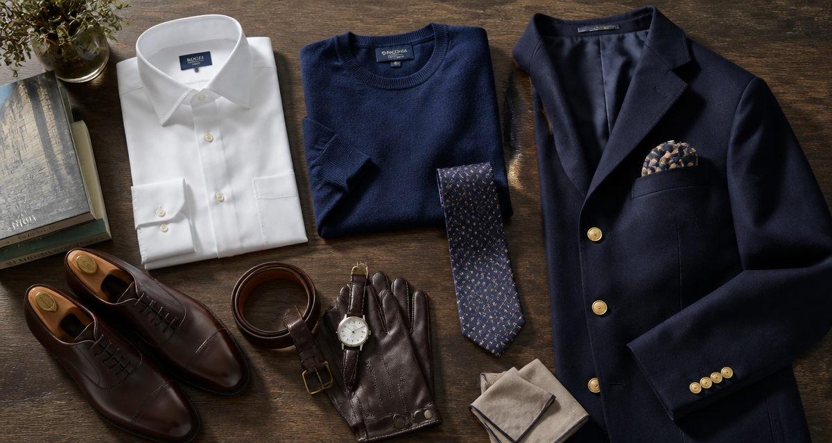 style bcbg homme tenue élégante flat-lay