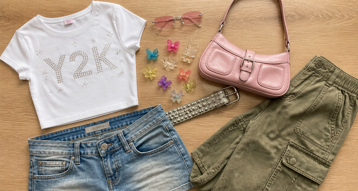 tenue annee 2000 flat-lay Y2K