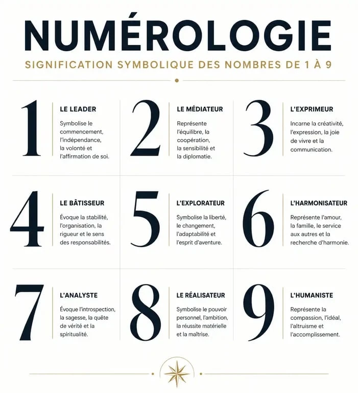 Infographie de la signification des nombres en numérologie de 1 à 9