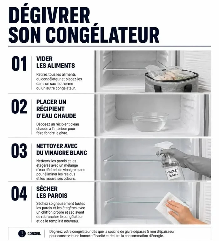 Étapes pour dégivrer un congélateur efficacement et rapidement