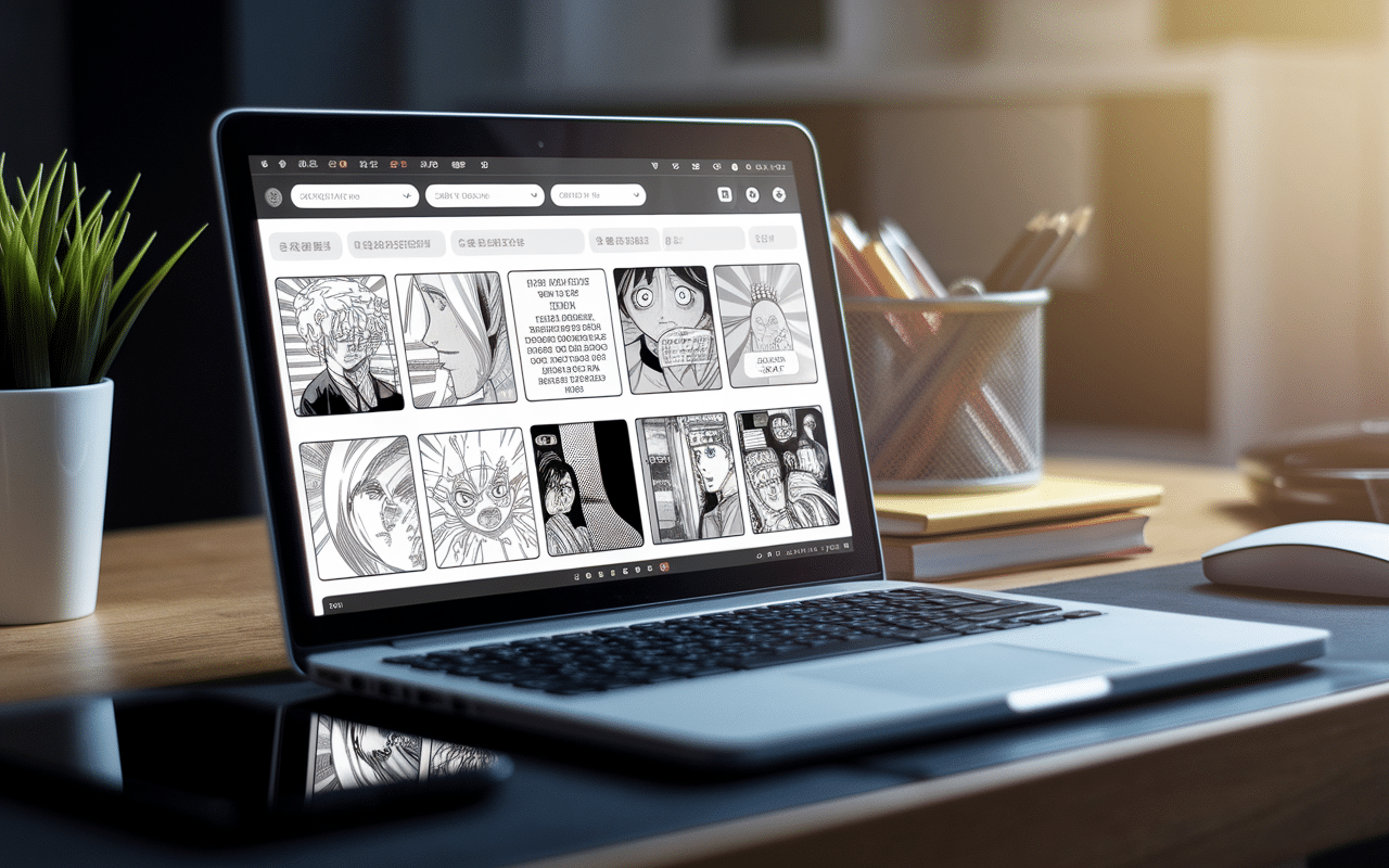 ordinateur affichant interface de lecture manga