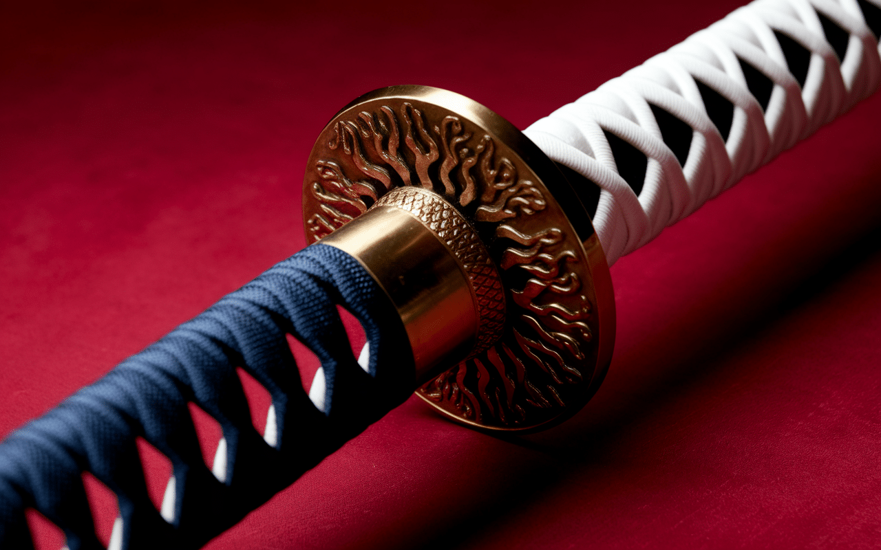 Katana Rengoku décoré avec fleurs et flammes