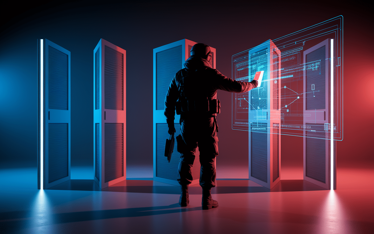 carte d'accès rouge warzone 2025 utilisée par soldat devant portes blindées