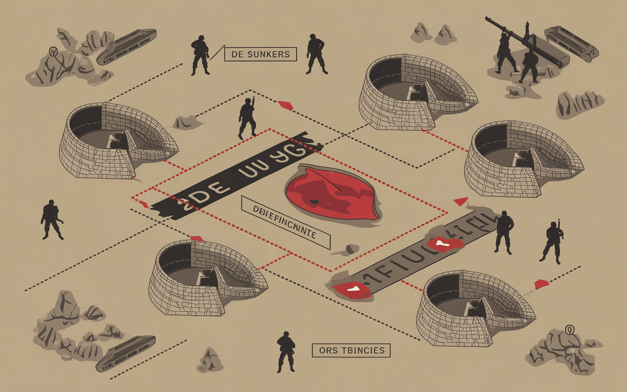 Carte d'accès rouge Warzone plan tracé soldats bunkers