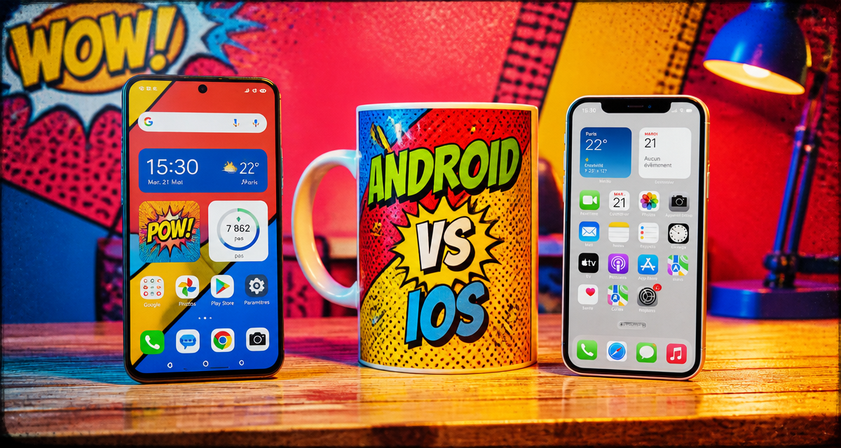 android vs ios smartphones pop art