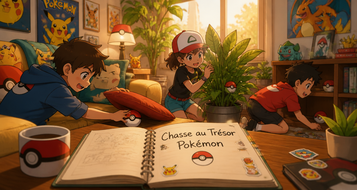 Enfants cherchent pokeballs chasse au trésor pokemon