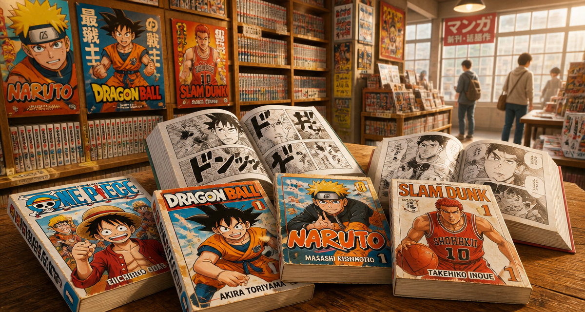 Manga les plus vendu empilés sur table