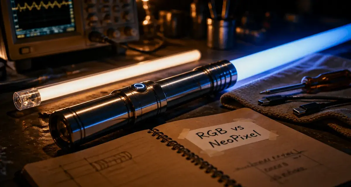 Light saber RGB vs NeoPixel, lame NeoPixel et sabre laser en atelier