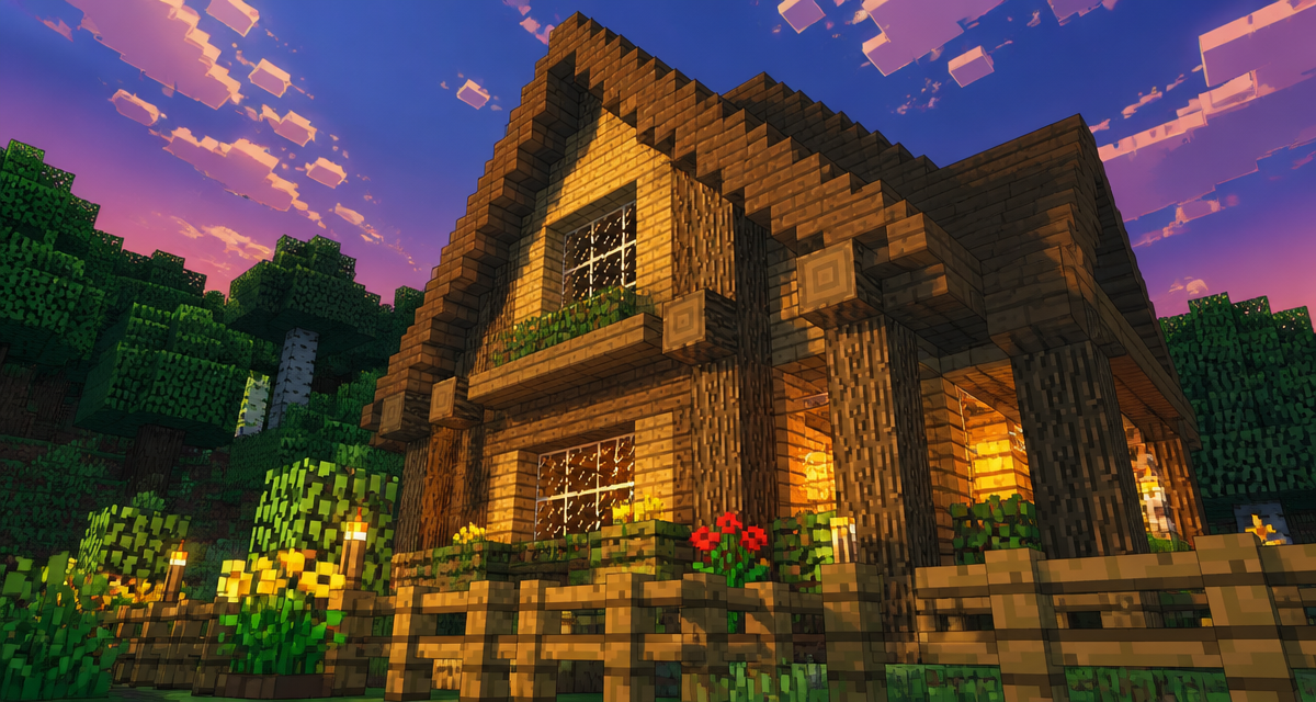 maison minecraft facile en bois au crépuscule