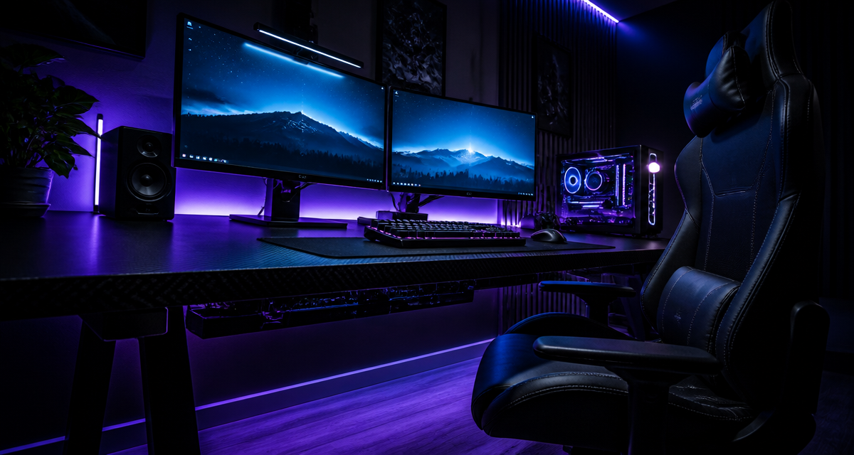 meilleur bureau gaming avec setup double écran et LED