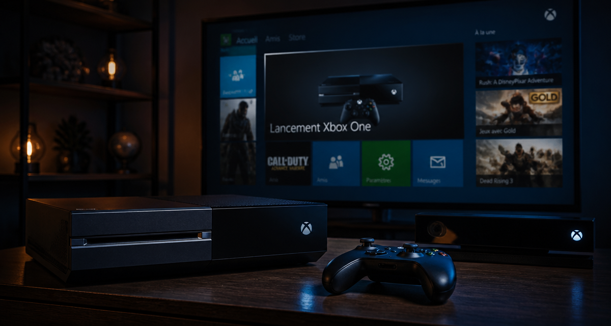 xbox one date de sortie sur meuble avec manette et kinect