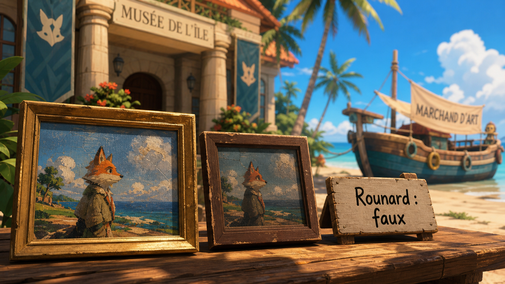Œuvres rounard : faux à identifier dans Animal Crossing, musée et tableau côte à côte