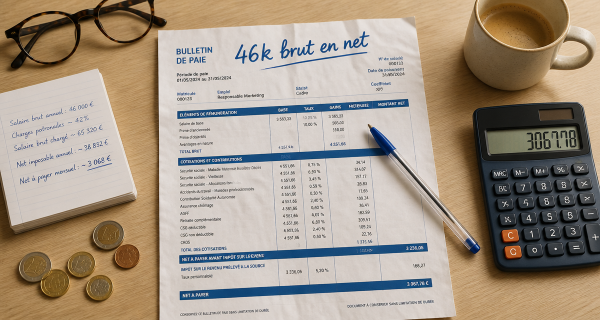 46k brut en net fiche de paie sur bureau