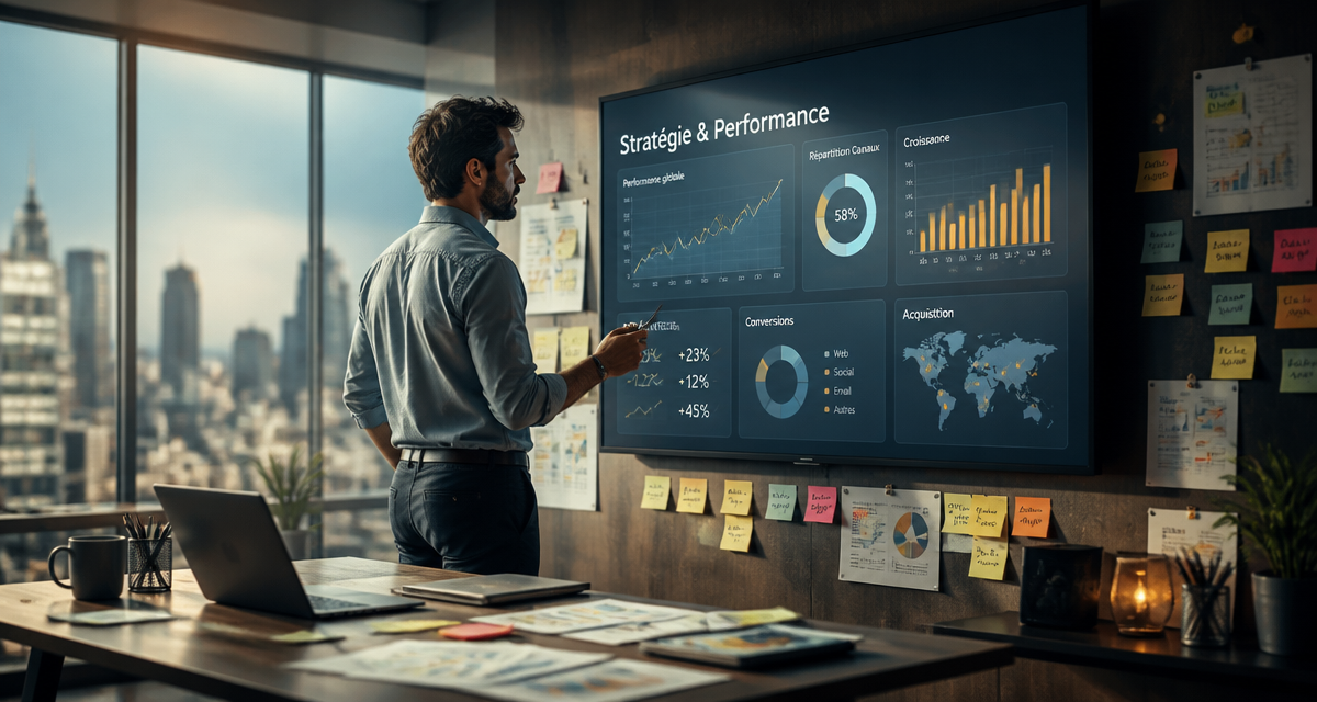 Expert en marketing devant tableau de bord digital