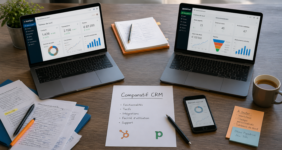 Comparatif hubspot ou pipedrive sur bureau moderne