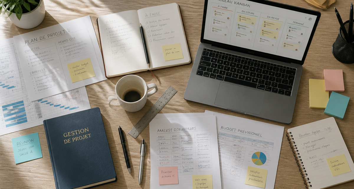 bureau avec methode gestion de projet et tableau kanban
