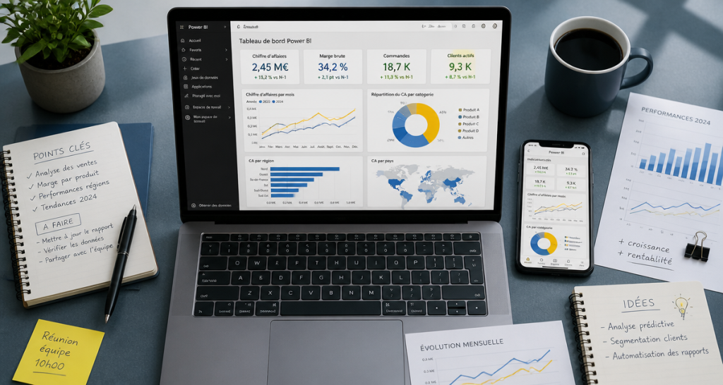 Power BI tableau de bord avec KPI et graphiques