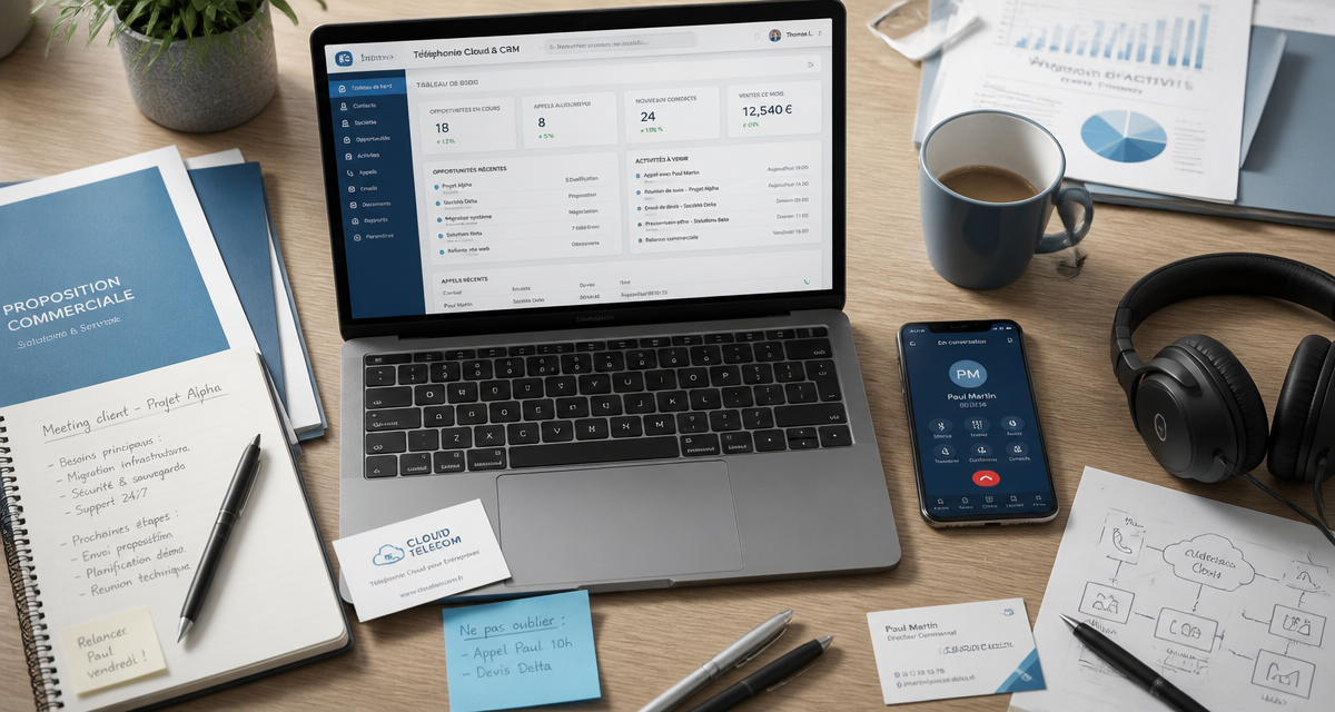 Bureau moderne avec outils de téléphonie pour votre équipe commerciale