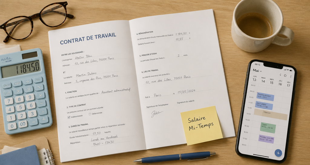 travail à mi temps salaire calcul sur bureau