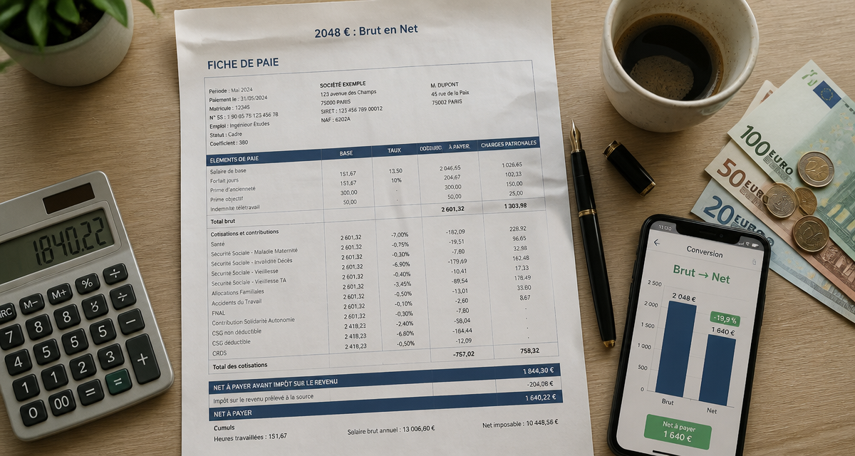 2048 brut en net fiche de paie et calculatrice