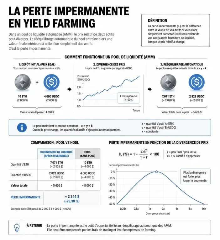 Schéma explicatif de la perte impermanente dans le yield farming