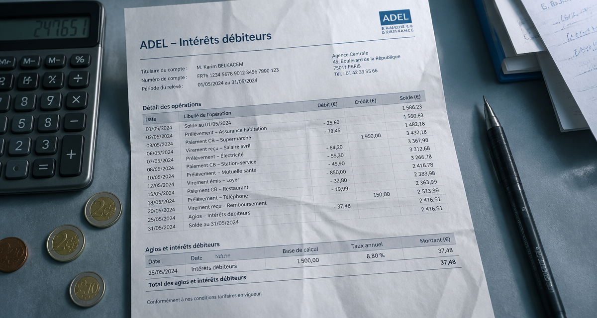 interet sur compte de particulier adel sur relevé bancaire