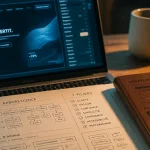 UX site : schémas des 7 piliers de Peter Morville sur un carnet