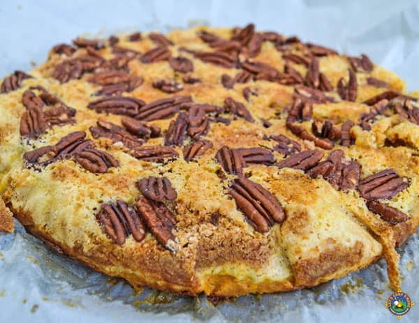 close up of a pumpkin pie cake