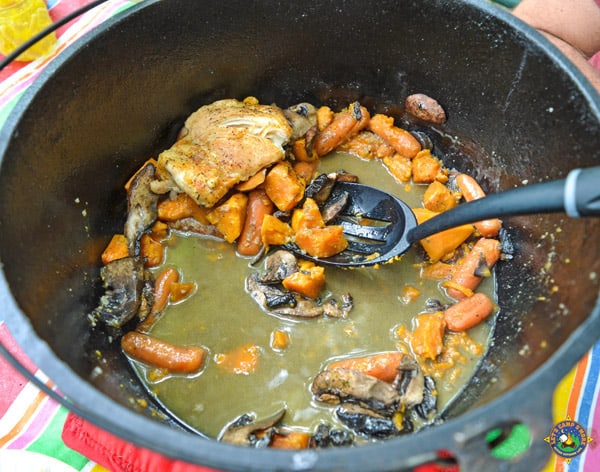 Dutch oven with food in it